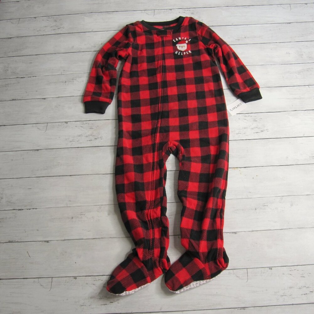 Carter's Fleece Sleeper Boy's Size 4T Buffalo Plaid Pajama Santa Christmas